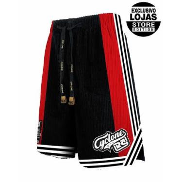 Imagem de Bermuda Cyclone Veludo Basket Venice, Preto, Vermelho, M