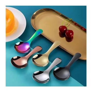 Imagem de Concha de sopa Colher curta de aço inoxidável, concha sopa doméstica, pequena colher redonda chá, arroz para crianças, sorvete(Multi-colored)