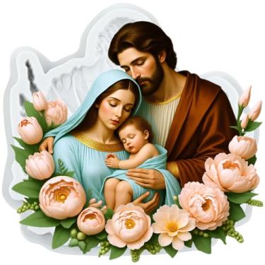 Imagem de MYPRACS Molde de silicone Jesus Family Fondant para decoração de bolos de açúcar, topo de cupcake, pasta de goma de chocolate, argila de polímero