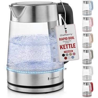 Imagem de Chaleira elétrica para ferver chá quente e água | Caldeira de vidro borossilicato de aço inoxidável 1,8L sem plástico, desligamento automático, sem BPA, tecnologia de aquecimento rápido