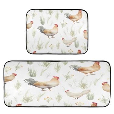 Imagem de Wassud Tapetes de cozinha para galinhas para decoração de casa, tapetes de cozinha acolchoados, antifadiga, tapetes de cozinha, antiderrapante, lavável, itens essenciais, conjunto de 2
