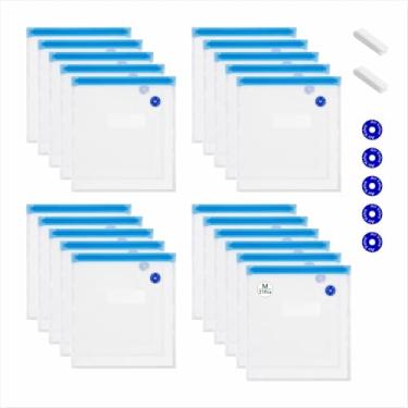 Imagem de Sacos Sous Vide reutilizáveis 29 peças (28 x 25 cm), sacos seladores a vácuo sem BPA para alimentos - 21 sacos de vedação a vácuo, 2 clipes de vedação e 5 válvulas de ar