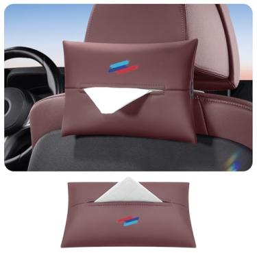 Imagem de Erivis Porta-lenços de papel de carro, porta-guardanapos de carro de couro napa, caixa de lenços no banco traseiro, capa para BMW X3 X5 X7 X1 4 3 5 7 Series Acessórios interiores de carro, bolsa de