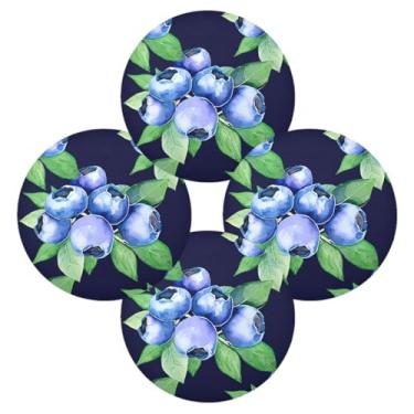 Imagem de Wassud Jogo americano conjunto de 4 tapetes redondos de mirtilos para cozinha e jantar tapetes laváveis resistentes ao calor decoração de mesa 39 cm