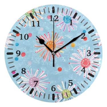 Imagem de CEBUGI 1 margaridas coloridas, 1 relógio de parede, operado por bateria, relógios redondos silenciosos, sem tique-taque, para cozinha, banheiro, quarto, escritório, decoração 25,4 cm