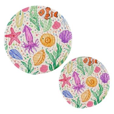 Imagem de Wassud Trivet de água-viva do mar em aquarela para pratos quentes, suportes redondos de algodão, almofadas quentes, porta-copos elegantes, decoração de cozinha e acessórios, 2 peças