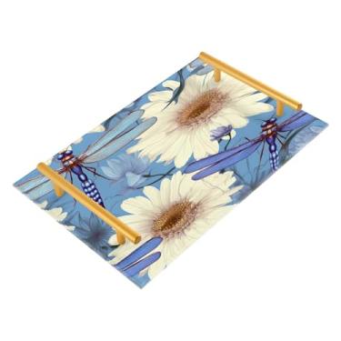 Imagem de Wassud Bandeja de banheiro com alças libélulas e margaridas organizador de perfume de acrílico para banheiro e cozinha balcão 30 x 20 cm