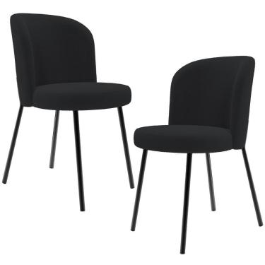 Imagem de Kit 2 Cadeiras Sala De Jantar Estofada Gavi L02 Bouclê Preto - Lyam Decor