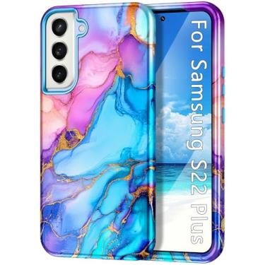 Imagem de Btscase Capa para Samsung Galaxy S22 Plus 5G, padrão de mármore, 3 em 1, resistente, à prova de choque, de corpo inteiro, resistente, PC rígido + silicone macio para mulheres e meninas para S22 Plus
