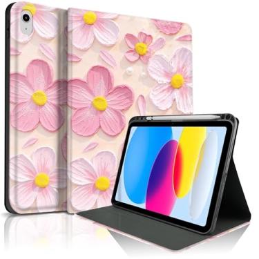 Imagem de Lyfatz Capa para iPad 11th (A16) 11 polegadas 2025/10ª geração 27.7 cm 2022, linda pintura a óleo retrô colorida estampa de flores com design de estética elegante capa protetora com suporte para lápis