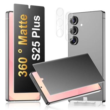 Imagem de JEHOO [Pacote com 2 + 2] Protetor de tela de privacidade fosco de 4 vias 360° para Samsung Galaxy S25 Plus com protetor de lente de câmera, compatível com sensor de impressão digital, filme flexível