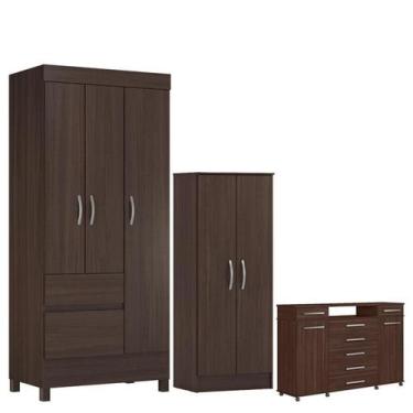 Imagem de Guarda Roupa Solteiro Wind com Multiuso Viena com Cômoda London Café -