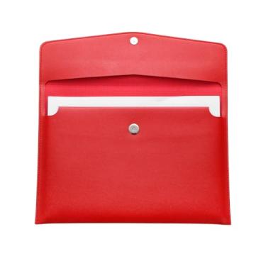 Imagem de PATIKIL Pasta de arquivo A4 de couro macio PU, suporte de documentos de 33 x 23 cm, à prova d'água, envelope com fecho de pressão, organizador de portfólio para escritório, casa, papelaria, vermelho