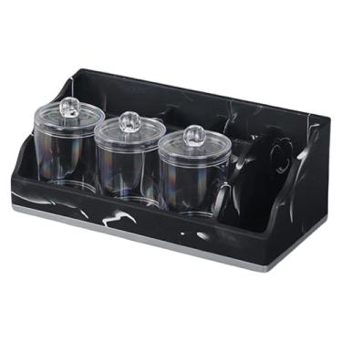 Imagem de Baoblaze Organizador de para banheiro, porta-escovas de dentes, para uso doméstico, 5 compartimentos, resina, com 3 suportes para cotonetes, Preto