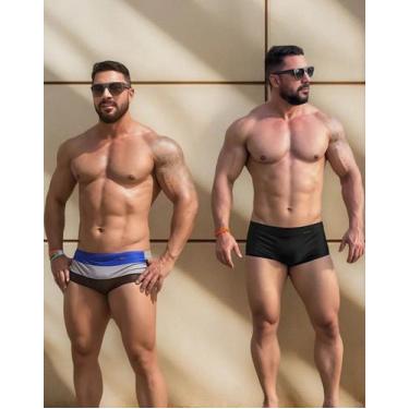 Imagem de Sunga Listrada Masculina Adulto Kit Hoggi Varias Cores verão, Bic cinz