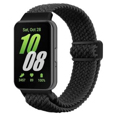 Imagem de Pulseira de relógio trançada de nylon para Samsung Galaxy Fit 3 xDfind fivela magnética (preto)