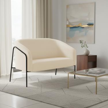 Imagem de Sofá 2 Lugares Namoradeira Stella Base Industrial Alta Preta Sintético PU Bege D03 - D'Rossi