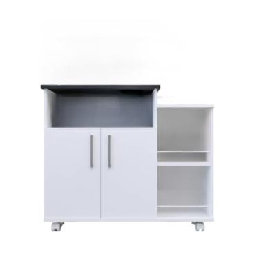 Imagem de Armário Organizador 2 Portas e Suporte Microondas (Branco com preto)
