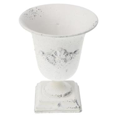 Imagem de POPETPOP Vaso de metal retrô com pedestal para plantas internas e externas, estilo fazenda, vaso de flores decorativo, para suculentas, pátio, jardim, centro de mesa, recipiente