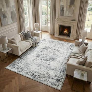 Imagem de Zanipex Tapetes de área de 20 x 25 cm para sala de estar, tapetes laváveis para quarto, 13 x 17 cm, entrada de corredores, cozinha, tapete boho interno, tapete bege para escritório (cinza creme macio