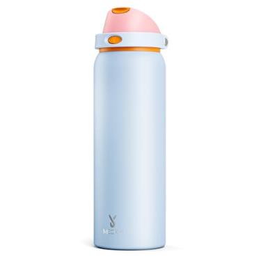 Imagem de Garrafa de água isolada de 1,134 g com canudo: Garrafa de água de metal de aço inoxidável Meoky com tampa 2 em 1 - à prova de vazamento, fria por 24 horas, base protetora de silicone, livre de BPA