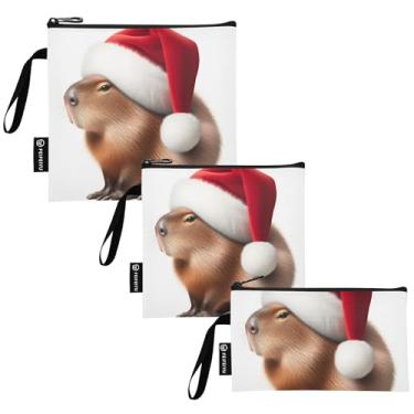 Imagem de TSENQUE Linda bolsa de lanche reutilizável de Natal Capybara e sacos de sanduíche com zíper seguro para alimentos laváveis para viagens, trabalho, escritório, escola (pacote com 3)