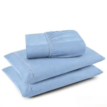 Imagem de Conjuntos de Roupas de Cama 3 peças Fronha Ponto Palito Tecido Macio (Azul bebê,Casal)
