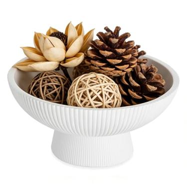 Imagem de NUPTIO Tigela decorativa para decoração de casa: peça central de 20 cm para sala de estar, mesa de café, tigelas de frutas para balcão de cozinha, bandeja de chave de pedestal de resina para entrada