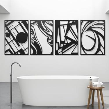 Imagem de AMAATE Conjunto de arte de parede abstrata moderna, impressões em tela preto e branco, design geométrico de 4 painéis para decoração de sala de estar (Art Deco, formato de diamante preto, 28 x 37 cm)