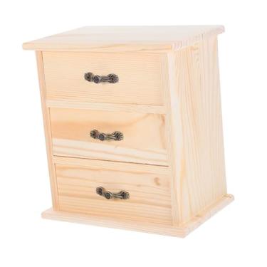 Imagem de jojofuny Cômoda de casa de bonecas em miniatura com gavetas armário de armazenamento de madeira de três camadas para material de escritório joias e itens elegante organizador de mesa para casa e