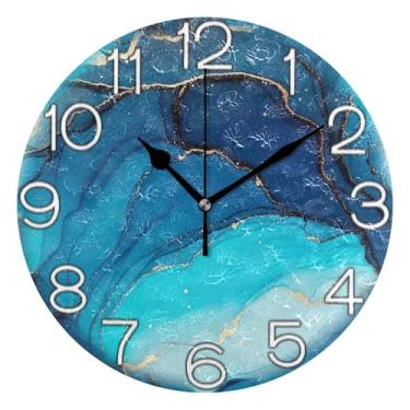 Imagem de GAIGEO Relógio de parede decorativo analógico relógio de cozinha bonito funky alimentado por bateria, decoração de parede moderna casa de fazenda azul turquesa arte dourado, 25 cm, ponteiros pretos