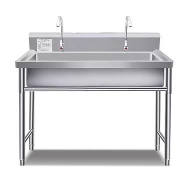 Imagem de Pia utilitária comercial de aço inoxidável, tigela única de aço inoxidável independente, pia utilitária, pia industrial de cozinha, com torneira e acessórios (120 x 59 x 80 cm)