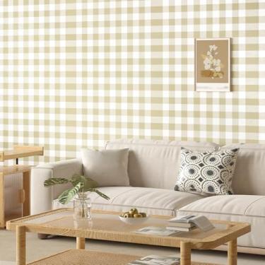 Imagem de EPPKILY Papel de parede quadriculado marrom papel de parede xadrez boho papel de contato quadriculado marrom papel de contato geométrico autoadesivo removível para armários quarto paredes cozinha 44,5