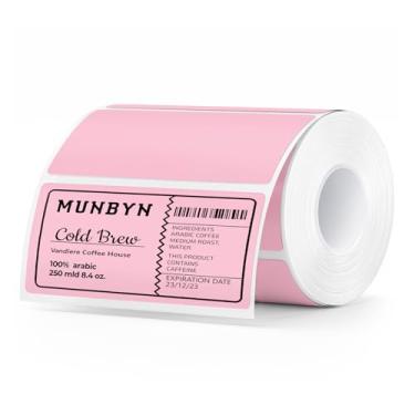 Imagem de MUNBYN Etiquetas térmicas diretas de 10 x 5 cm, adesivos de impressora térmica, adesivos fortes e papel de etiquetas perfuradas para código de barras, correspondência, 500 folhas/1 rolo, rosa