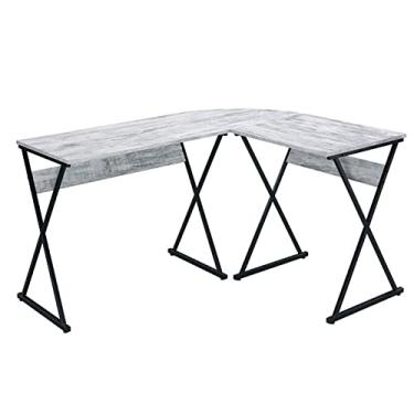 Imagem de Escrivaninha em forma de L, mesa de console de escritório em casa com moldura de metal, mesa de estudo, mesa de computador, mesa de estudo, mesa de jogos, mesa de trabalho de computador, estúdio de