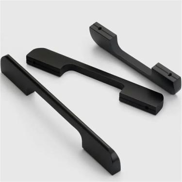 Imagem de HTNAFONI Puxadores longos de alumínio puxadores de porta de armário quarto armário cozinha armário gaveta puxa móveis ferragens 1 peça (preto 160 mm)