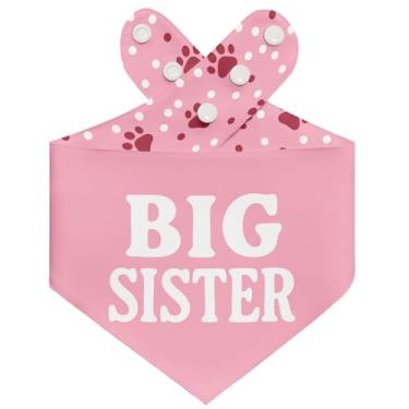 Imagem de THLOH Bandana Big Sister Dog com botões de pressão – Lenço reversível de camada dupla para anúncio de bebê, revelação de gênero, fotos de família, ajuste ajustável, presente (rosa, pequeno)