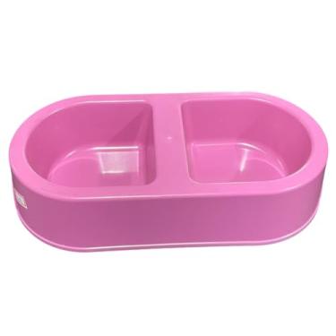 Imagem de Comedouro Bebedouro Duplo 500ml Cada Para Cão Cachorro Gato Rosa