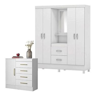 Imagem de Cômoda MontevidÃ:copyright:u e Guarda Roupa Casal Lord Branco Flex - Demóbile