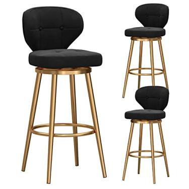Imagem de Banquetas de bar com altura de bar, conjunto de 3 bancos de bar modernos, cadeiras de bar de veludo com encosto de cozinha, bancos de ilha para casa, bar, sala de jantar