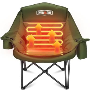 Imagem de Overmont Cadeira de acampamento superdimensionada aquecida para adultos - 3 níveis de calor assento e encosto controle separado - suporte de 181 kg, cadeira dobrável acolchoada resistente, portátil