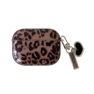 Imagem de Capa de tartaruga moderna brilhante para AirPods Pro e Pro 2 com chaveiro de amor - Linda estampa de chita âmbar marrom retrô macia fina capa protetora para adolescentes e mulheres legais (AirPods Pro