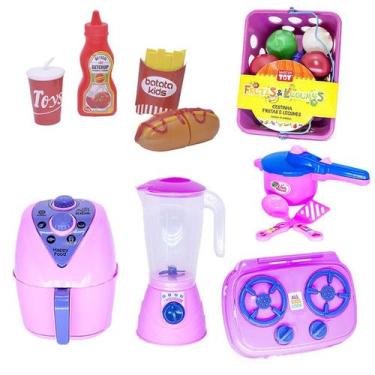 Imagem de Brinquedo Cozinha Menina  Air Fryer Comida Mercado 23pç - CLICKCOMPRAS