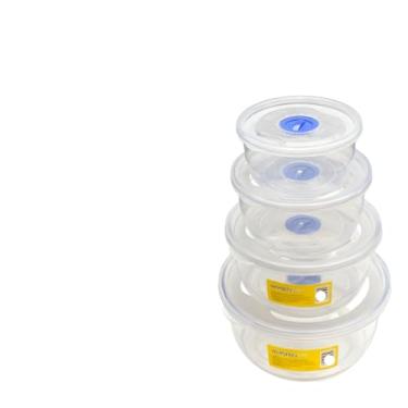 Imagem de Kit 6 Tigelas Inox Com Tampa Potes Redondos 340ml a 1400ml Lancheira Jogo de Pote Hermético(Kit 4 - Redondo（plástico）)