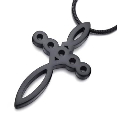 Imagem de MOO&LEE Colar com pingente de cruz cristã para homens e mulheres, Jesus alimenta os 5000 com 5 pães e 2 peixes, joia religiosa de aço inoxidável, Aço inoxidável, Sem Pedra Preciosa