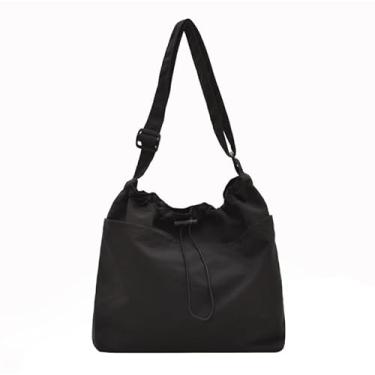 Imagem de Bolsa tiracolo de nylon impermeável com cordão de grande capacidade para uso diário, Preto, Medium, Mochila casual