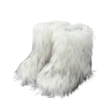 Imagem de MAIJED Botas femininas de pele sintética peluda, fofa, curta, cano baixo, para inverno, cano médio, felpudo, para uso externo, interior, sapatos rasos, confortáveis, Branco, 37