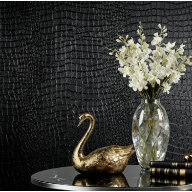 Imagem de Safiyya Papel de parede preto descasque e cole 40 cm x 1000 cm papel de parede de crocodilo texturizado papel de contato para armários papel de parede moderno removível amigável ao locatário para