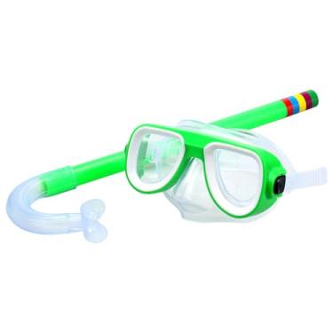 Imagem de Conjunto de snorkel Óculos natação e Máscara mergulho para crianças PVC Silicone Protege os olhos nariz do sal marinho cloro Ideal snorkeling Design tubo respiração respirar debaixo d água Cores vibra