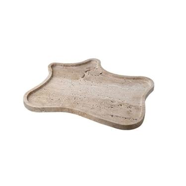 Imagem de Bandeja decorativa de travertino natural irregular estilo Wabi-sabi, bandeja de frutas, móveis domésticos, bandeja de armazenamento de mesa, sala de estar, mesa de café, palete (média)